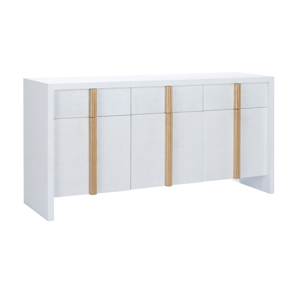 Tailored Cabinet - Elegant White & Gold Raffia Storage with Soft Close Doors, 3 Drawers & Style