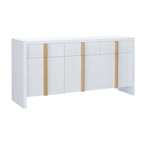 Tailored Cabinet - Elegant White & Gold Raffia Storage with Soft Close Doors, 3 Drawers & Style