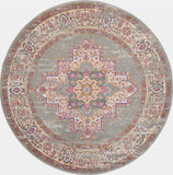 5’ Round Gray and Gold Medallion Area Rug