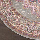 8’ Round Gray and Gold Medallion Area Rug