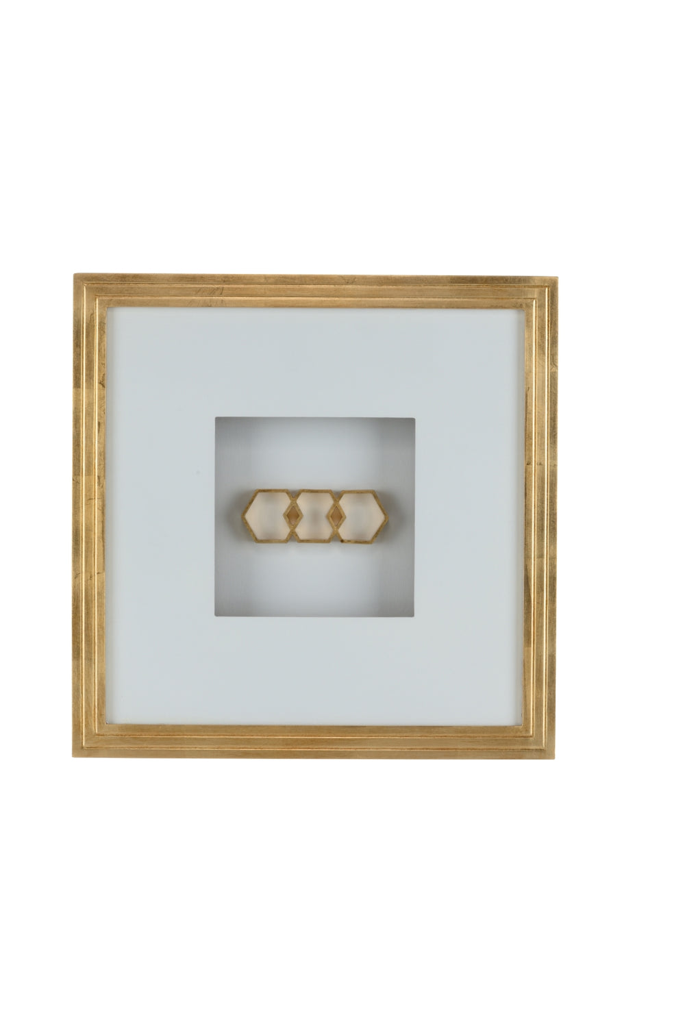 Honeycomb Shadow Box Art - Contemporary Gold Leaf Frame with White Mat | Elegant Home Decor Accent