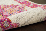 2’ x 10' Ivory and Fuchsia Distressed Runner Rug