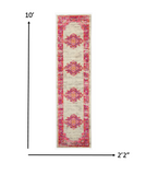 2’ x 10' Ivory and Fuchsia Distressed Runner Rug