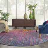 8’ Round Rainbow Abstract Striations Area Rug