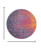 8’ Round Rainbow Abstract Striations Area Rug