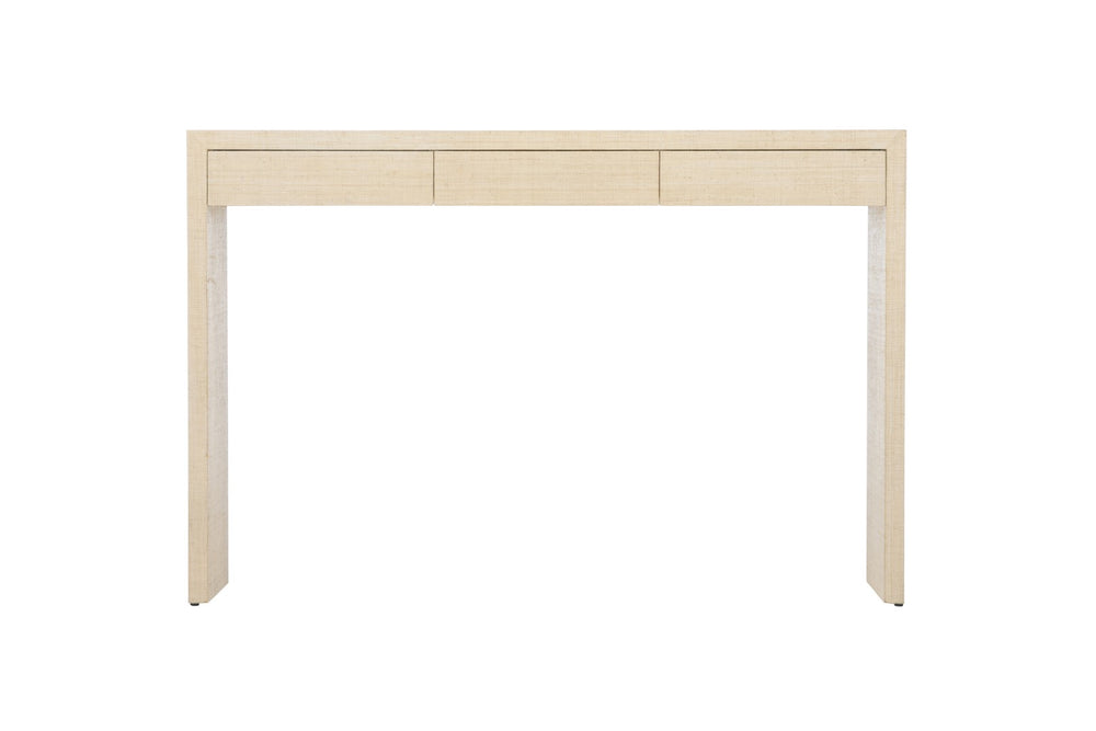 Drop Zone Console - Elegant Cream Raffia Storage Solution with Three Drawers for Versatile Spaces