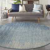 8’ Round Navy and Light Blue Abstract Area Rug