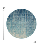 8’ Round Navy and Light Blue Abstract Area Rug