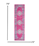 2’ x 8’ Fuchsia and Blue Distressed Runner Rug