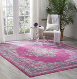 8’ x 10’ Fuchsia and Blue Distressed Area Rug