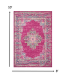 8’ x 10’ Fuchsia and Blue Distressed Area Rug