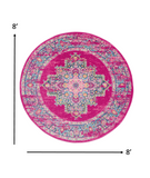 8’ Round Fuchsia and Blue Distressed Area Rug