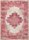 4’ x 6' Ivory and Fuchsia Distressed Area Rug