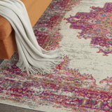 4’ x 6' Ivory and Fuchsia Distressed Area Rug