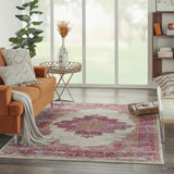 4’ x 6' Ivory and Fuchsia Distressed Area Rug