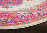 4’ Round Ivory and Fuchsia Distressed Area Rug