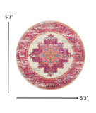 5’ Round Ivory and Fuchsia Distressed Area Rug