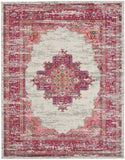 7’ x 10' Ivory and Fuchsia Distressed Area Rug