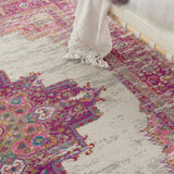 7’ x 10' Ivory and Fuchsia Distressed Area Rug