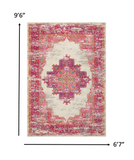 7’ x 10' Ivory and Fuchsia Distressed Area Rug