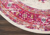 8’ Round Ivory and Fuchsia Distressed Area Rug