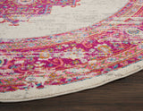 8’ Round Ivory and Fuchsia Distressed Area Rug