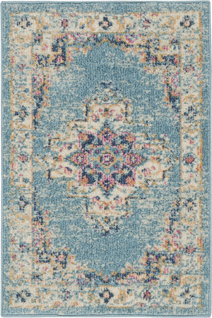 2’x3’ Light Blue Distressed Medallion Scatter Rug