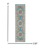 2’x6’ Light Blue Distressed Medallion Runner Rug