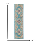 2’x8’ Light Blue Distressed Medallion Runner Rug