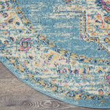 4’ Round Light Blue Distressed Medallion Area Rug