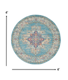 4’ Round Light Blue Distressed Medallion Area Rug