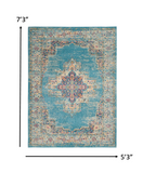 5’x7’ Light Blue Distressed Medallion Area Rug