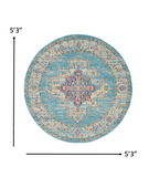 5’ Round Light Blue Distressed Medallion Area Rug