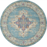 8’ Round Light Blue Distressed Medallion Area Rug