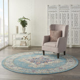 8’ Round Light Blue Distressed Medallion Area Rug