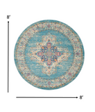 8’ Round Light Blue Distressed Medallion Area Rug