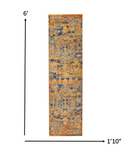 2’ x 6’ Gold and Blue Antique Runner Rug