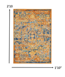 2’ x 3’ Gold and Blue Antique Scatter Rug