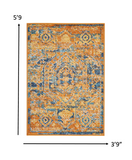 4’ x 6’ Gold and Blue Antique Area Rug