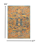 7’ x 10’ Gold and Blue Antique Area Rug