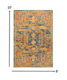 8’ x 10’ Gold and Blue Antique Area Rug