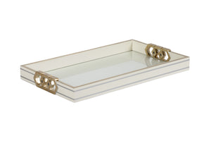 Copas Serving Tray - Elegant White Wood & Glass with Metallic Silver Honeycomb Design for Entertaining