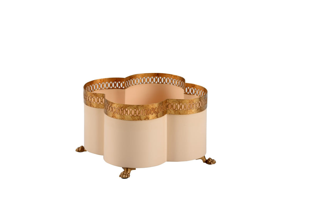 Tracery Cachepot - Elegant Peach Planter with Antique Gold Trim for Orchids & Floral Arrangements