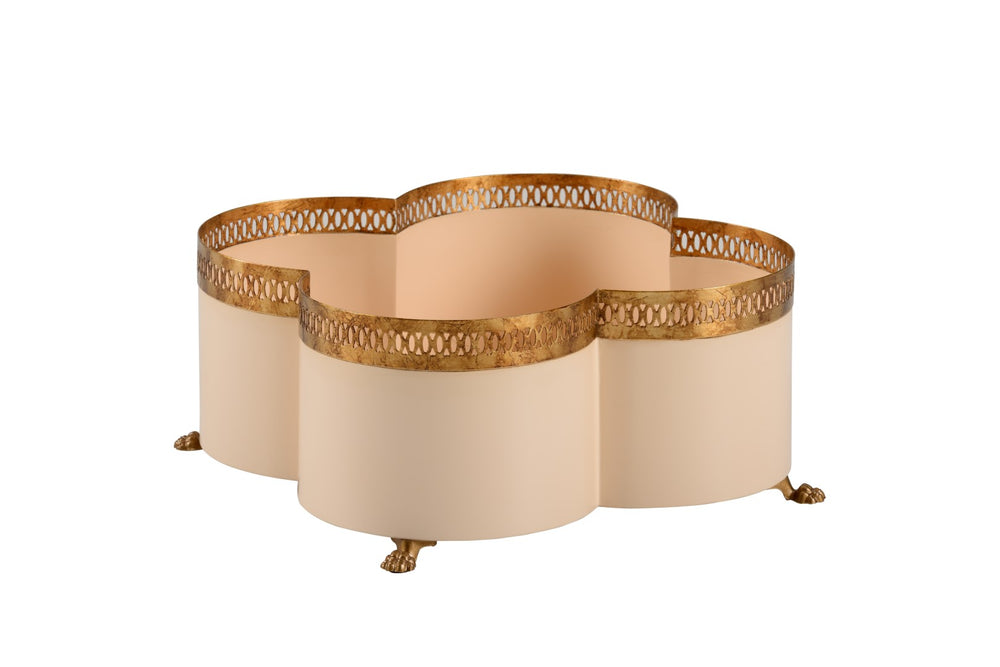 Tracery Cachepot - Elegant Quatrefoil Planter in Peach with Antique Gold Trim for Floral Displays