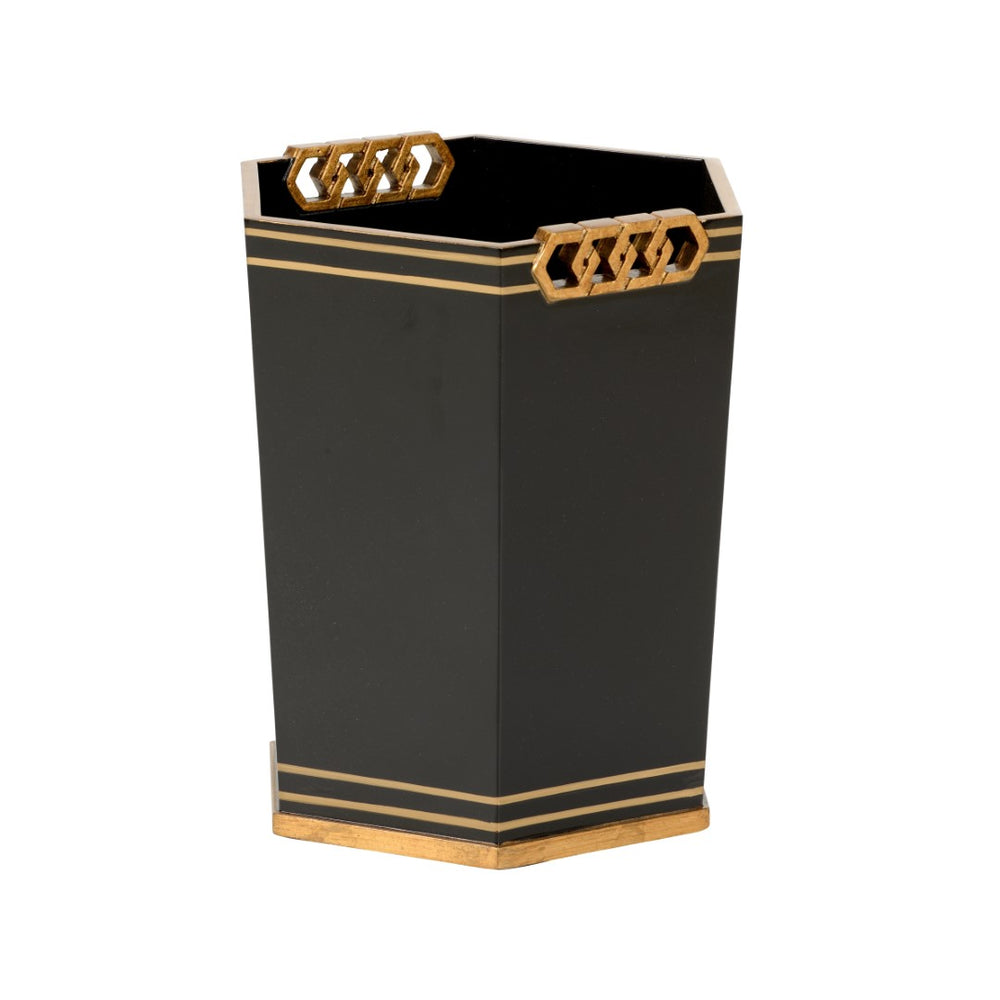 Oliver Wastebasket - Elegant Black and Antique Gold Design by Shayla Copas for Chic Spaces