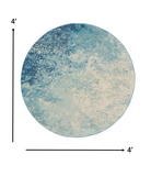 4’ Round Light Blue and Ivory Abstract Sky Area Rug