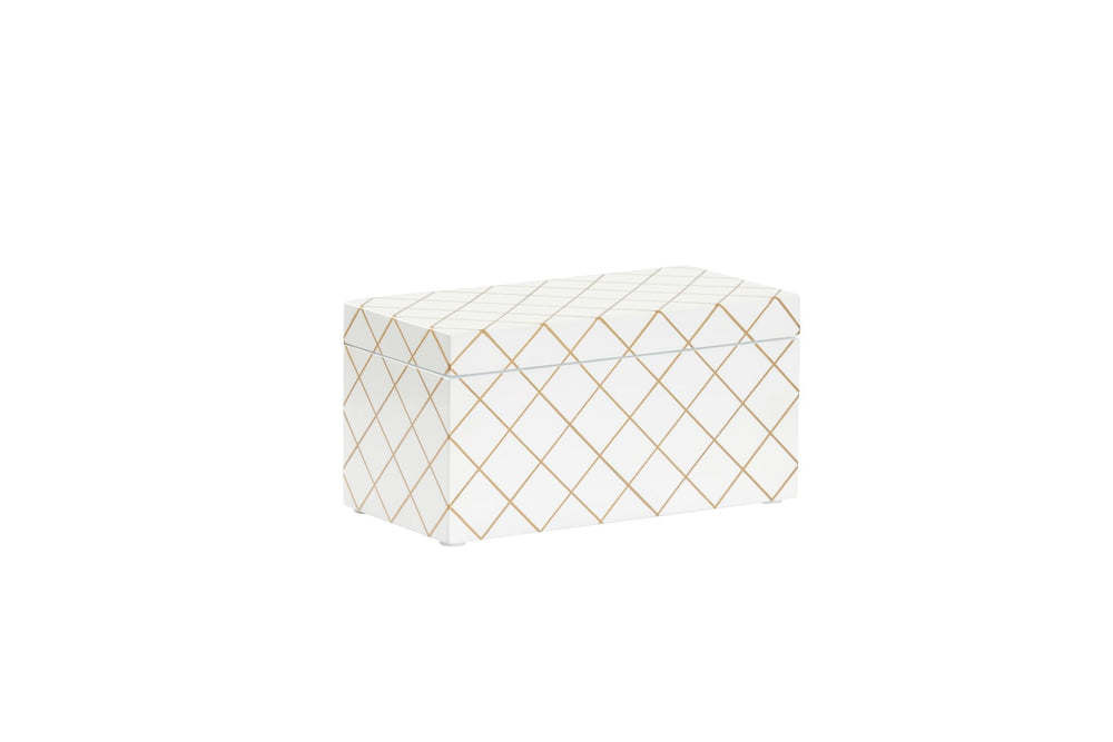 Diamond Box - Elegant White Hinged Storage with Gold Design by Shayla Copas, Perfect for Organizing