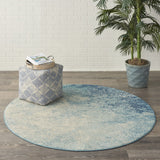 5’ Round Light Blue and Ivory Abstract Sky Area Rug