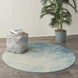 5’ Round Light Blue and Ivory Abstract Sky Area Rug