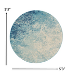 5’ Round Light Blue and Ivory Abstract Sky Area Rug